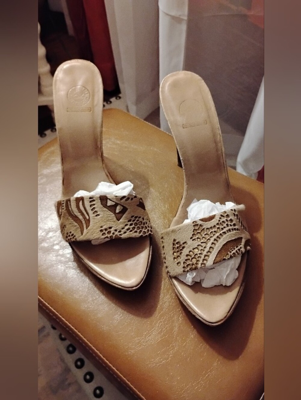 Vintage Gianni Bravo open-toe stiletto mules. Size